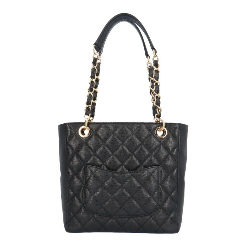 CHANEL PST Tote Cocomark Matelasse Bag Caviar Skin Black Women's