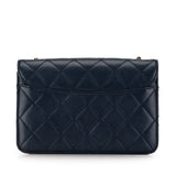 CHANEL Coco Mark Matelasse Shoulder Bag Navy Gold Lambskin Women's