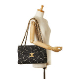 Chanel Deca Matelasse 34 Coco Mark All Chain Shoulder Bag Black Canvas Women's CHANEL