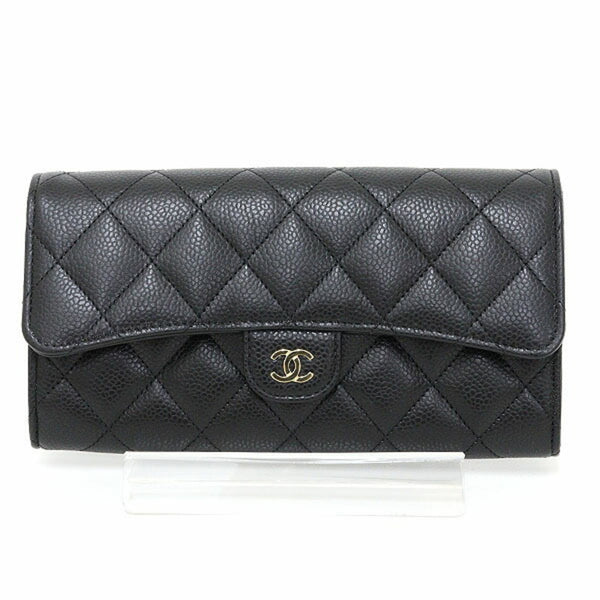 Chanel Classic Long Flap Wallet Caviar Skin Black AP0241 Matelasse