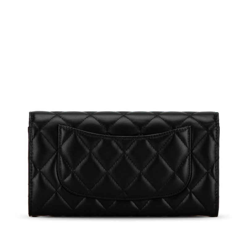 CHANEL Classic Long Flap Wallet AP0241 Black Lambskin Women's