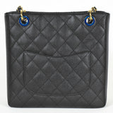 CHANEL Coco Mark Matelasse PST Chain Tote Bag Caviar Skin Black Women's