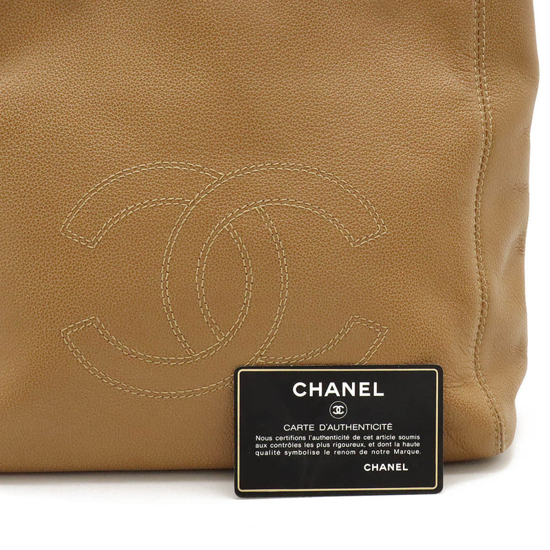 CHANEL Coco Mark Tote Bag Shoulder Leather Camel