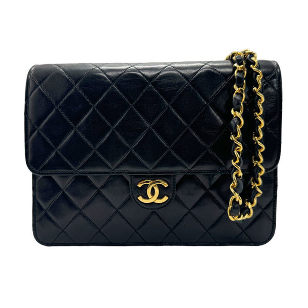 CHANEL Shoulder Bag Matelasse Leather Metal Black Gold Women's n0171