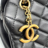 CHANEL Mademoiselle Bowling Bag Shoulder Handbag Lambskin Black No. 15 Chain Coco Mark Quilted Ladies