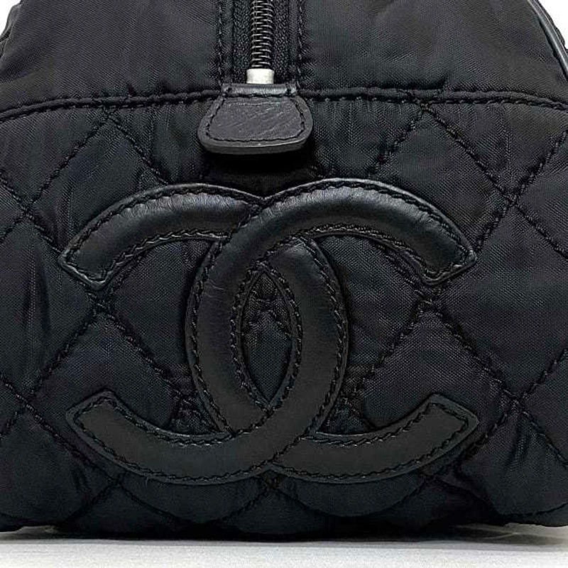 Chanel Boston Bag Black Silver Paris New York A33103 Nylon Leather 10th CHANEL Coco Mark Quilting Wild Stitch Women's