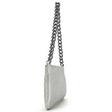 CHANEL Silver Camellia Leather Metal No. 8 Chain Embossed Pouch Flower Pattern Handle Included