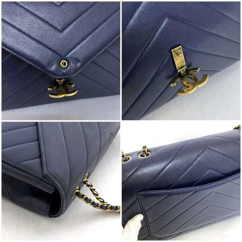 Chanel Chain Shoulder Bag Navy V Stitch f-20741 Coco Mark Flap Leather Lambskin 2 CHANEL