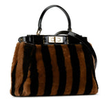 FENDI Peekaboo Regular Pecan Handbag Shoulder Bag 8BN290 Black Brown Mouton Enamel Women's