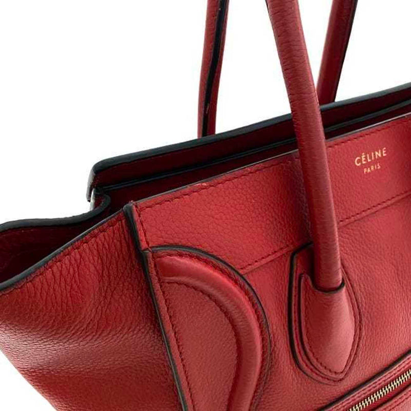 Celine Tote Bag Luggage Micro Shopper Red 167793 Leather CELINE Handbag Ladies