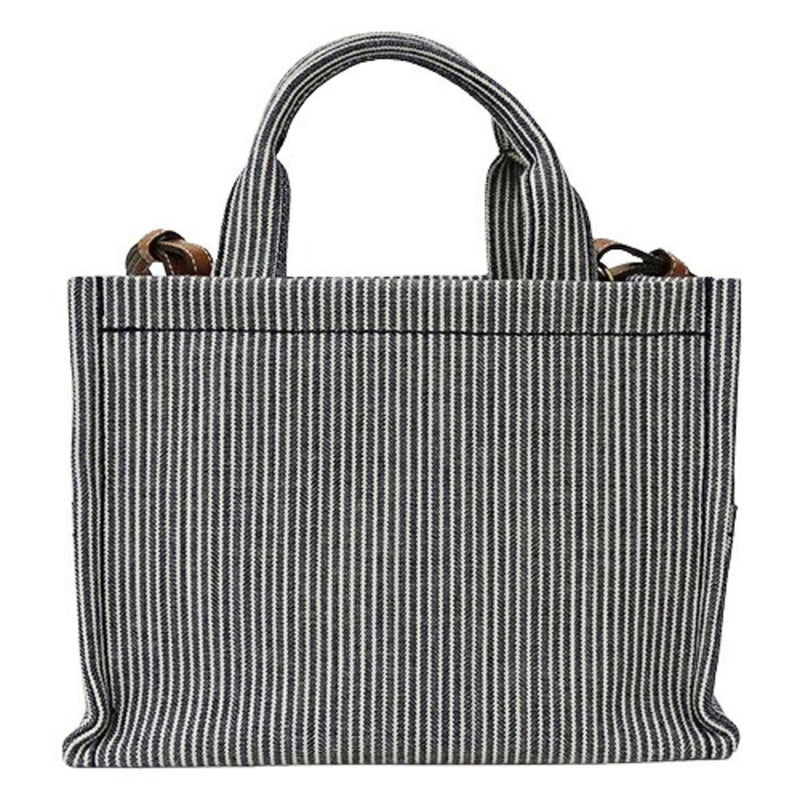 CELINE Women's Bags Handbags Tote Shoulder 2way Small Cabas Thais Textile Calfskin Navy Blue Stripe Bag