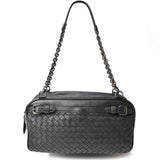 Bottega Veneta shoulder bag chain BOTTEGA VENETA intrecciato embossed leather black