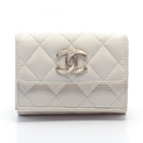 CHANEL Coco Mark Tri-fold Wallet, Caviar Skin, Women's, White