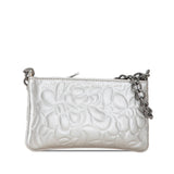 Chanel Camellia Chain Handbag Silver Leather Women's CHANEL