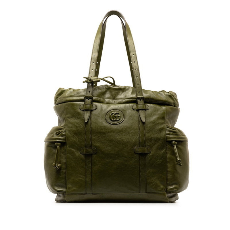 Gucci Drawstring Tote Double G Bag 725664 Khaki Leather Women's GUCCI