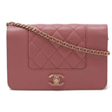 CHANEL Mademoiselle Matelasse Chain Wallet Shoulder Bag Pochette Leather Pink A80972