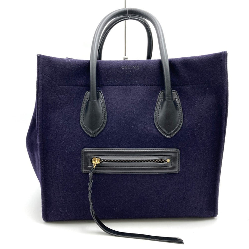 CELINE Luggage Phantom Small Square Tote Bag Handbag Navy Suede Women's