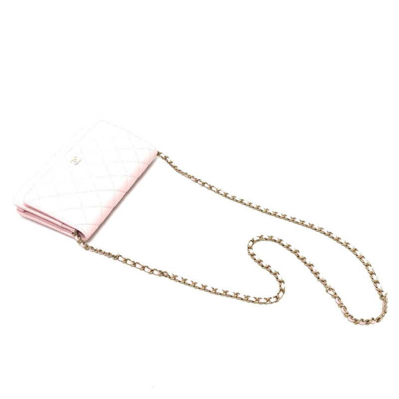 CHANEL AP0250 Coco Mark CC Chain Wallet Long Pouch Pochette Shoulder Bag Caviar Skin Women's Pink