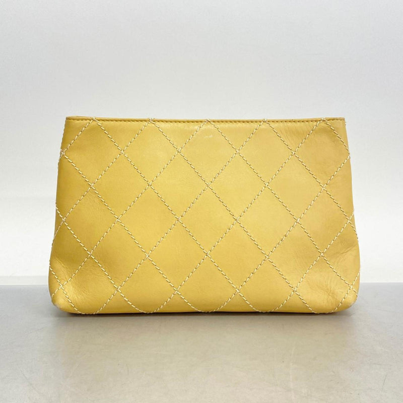 CHANEL Clutch Bag Wild Stitch Leather Beige Women's