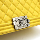 CHANEL Boy Chanel Matelasse Coco Mark Chain Shoulder Bag Leather Yellow A67086