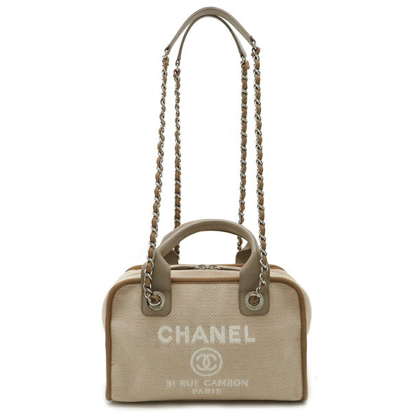 CHANEL Deauville Line Bowling Bag Handbag Chain Shoulder Beige Brown A92750