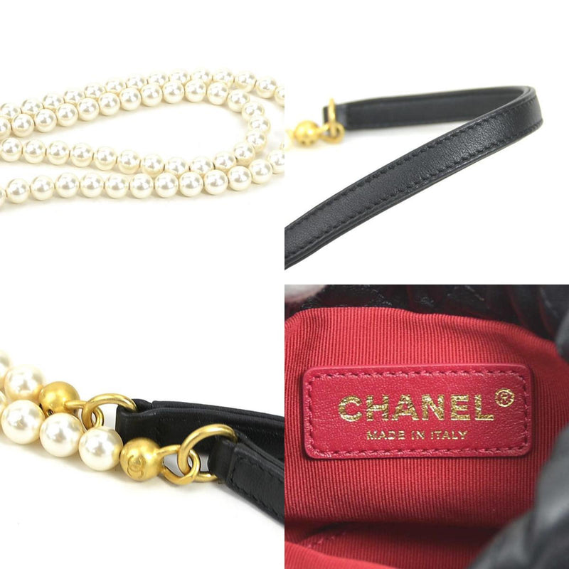 CHANEL Crossbody Shoulder Bag Coco Mark Leather/Metal Black/Off-White/Gold Women's