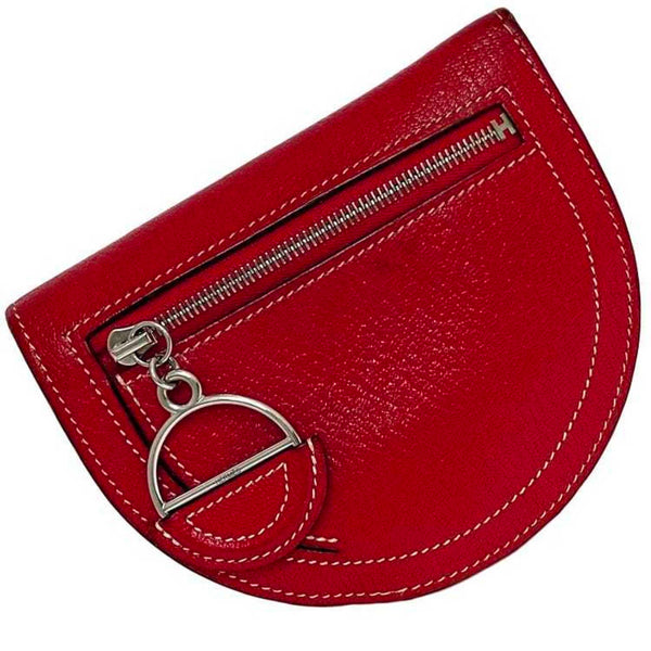 Hermes Bi-fold Wallet Compact Rouge Piment Red In The Loop f-20319 Leather Chevre Mysore HERMES Folding Charm Ladies