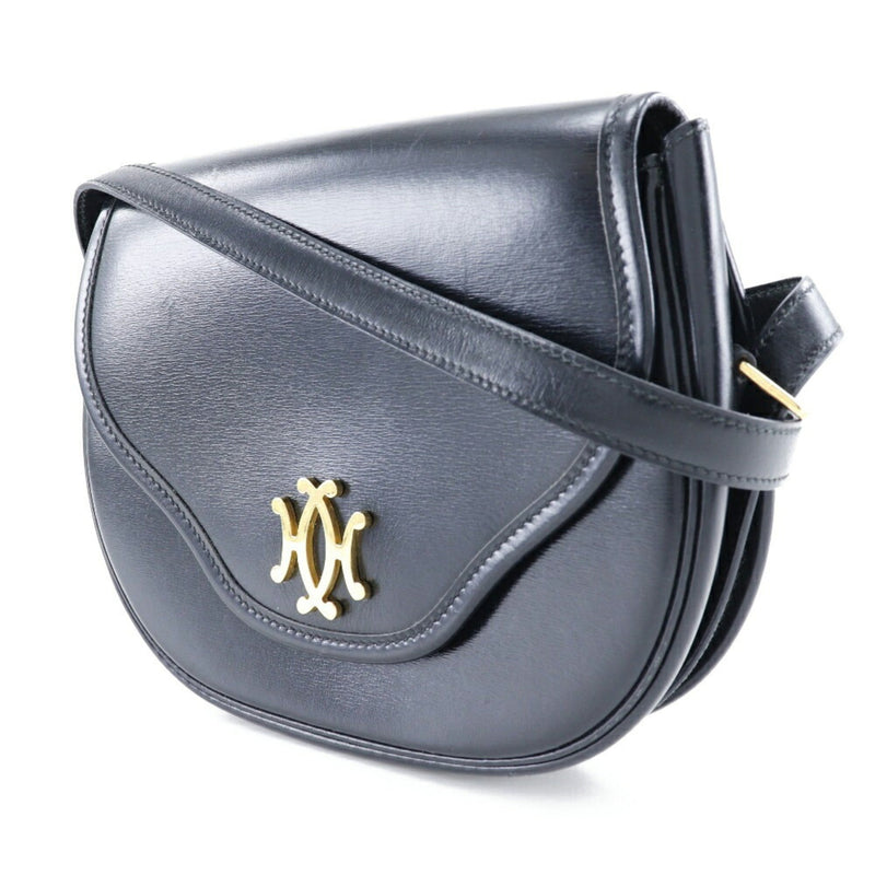 Hermes HERMES Double H Shoulder Bag Vintage Calf Made in France 1983 Black/Gold Hardware 〇M Crossbody Snap Button Ladies