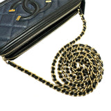 CHANEL CC Filigree Chain Wallet Bagiaskin Navy Black A84450