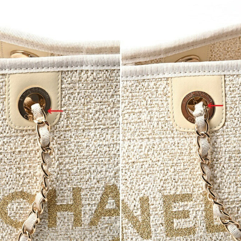 CHANEL Deauville MM Medium Chain Tote Bag A67001 Straw Canvas/Leather White/Gold B-156016