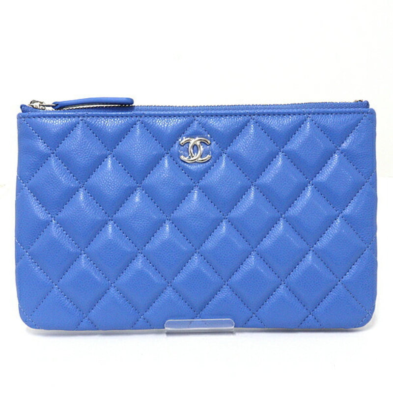 CHANEL Classic Small Zip Pouch Caviar Skin Matelasse AP4101 Light Blue