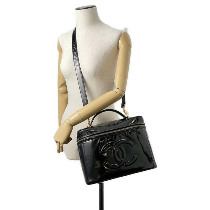 Chanel handbag Coco mark vanity patent CHANEL 2way shoulder bag black