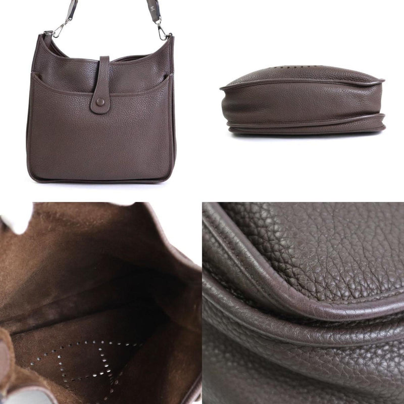 HERMES Crossbody Shoulder Bag Evelyn 3 GM Taurillon Clemence/Canvas Dark Brown Silver Unisex