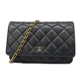 Chanel Shoulder Bag Matelasse Chain Caviar Skin Black Women's