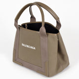 BALENCIAGA NAVY Small Cabas Handbag Canvas Leather 339933 Brown Unisex