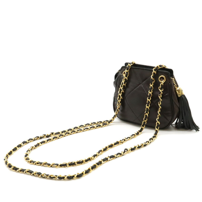 CHANEL Coco Mark Matelasse Chain Shoulder Tote Tassel Leather Black Dark Brown