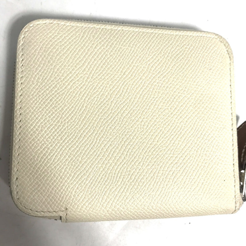 Hermes Silk-In Coin Compartment Compact Wallet Zip Around coin purse Nata White