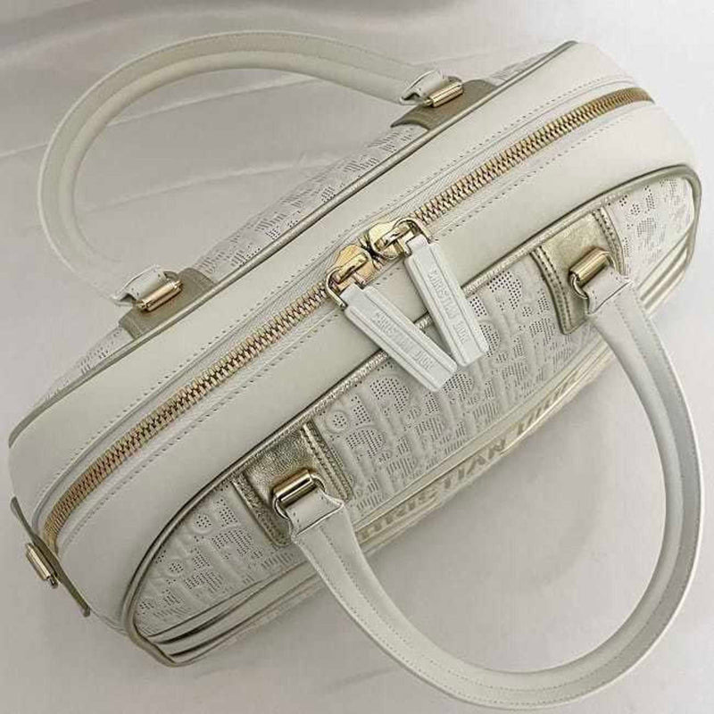 Christian Dior 2way Bag Vibe Medium Bowling White Gold M6204ODDT Boston Handbag Leather Rubber 09-MA-1221 Trotter