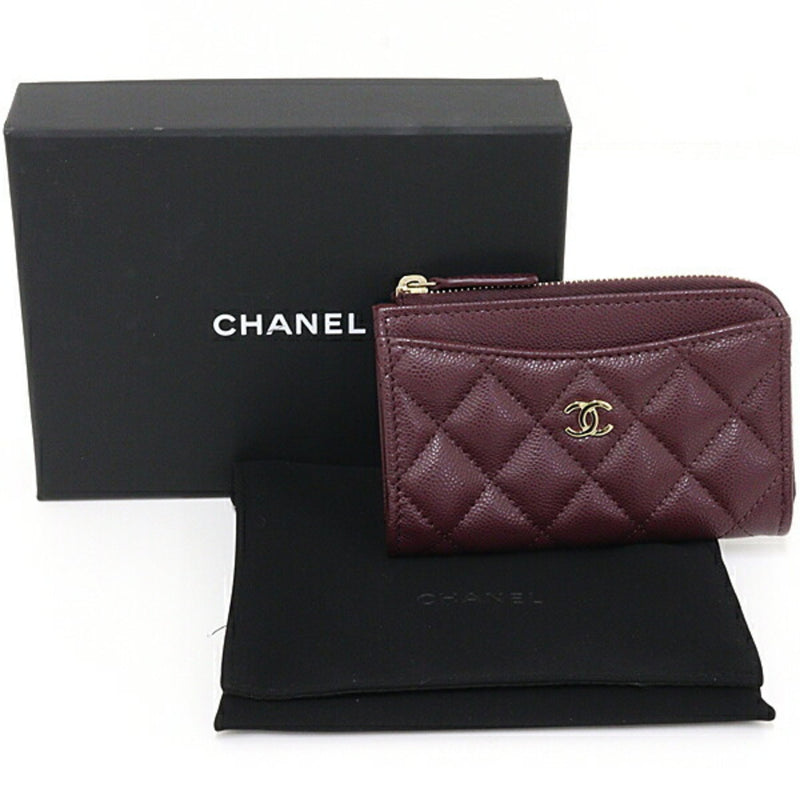 CHANEL Classic Zip Card Case Coin Fragment Caviar Skin AP3179 Burgundy