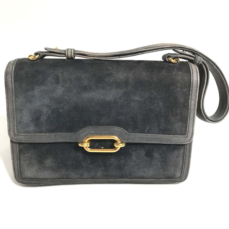 Hermes Shawl vintage Hand Bag Shoulder Bag Gray Based/Navy Based GoldHardware