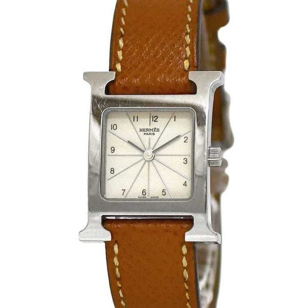 Hermes Watch H Beige Silver Brown HH1.210 Women's SS Leather Quartz J Stamp HERMES Battery Operated 21mm