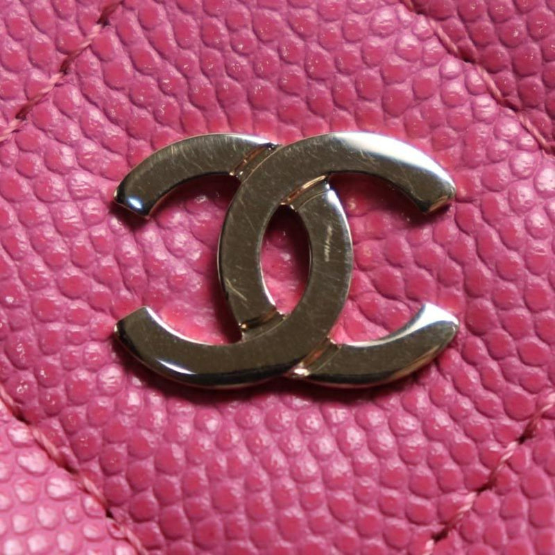 CHANEL Matelasse Round Chain Shoulder Bag Pink Caviar Skin Ladies