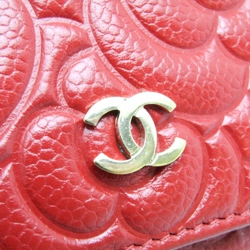 Chanel Camellia AP0710 Women's  Calfskin Wallet (tri-fold) Red Color