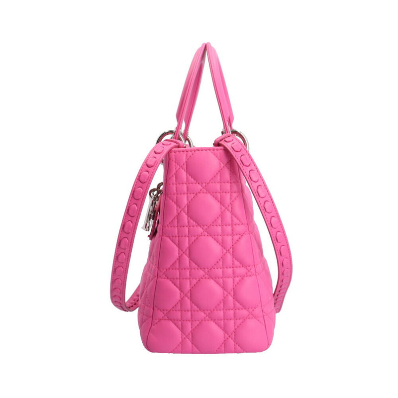 Christian Dior Lady Cannage Shoulder Bag Lambskin Pink Women's