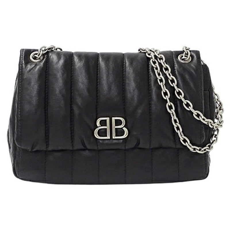 BALENCIAGA Women's Monaco BB Quilted Calf Leather Shoulder Bag 781672 Black Chain