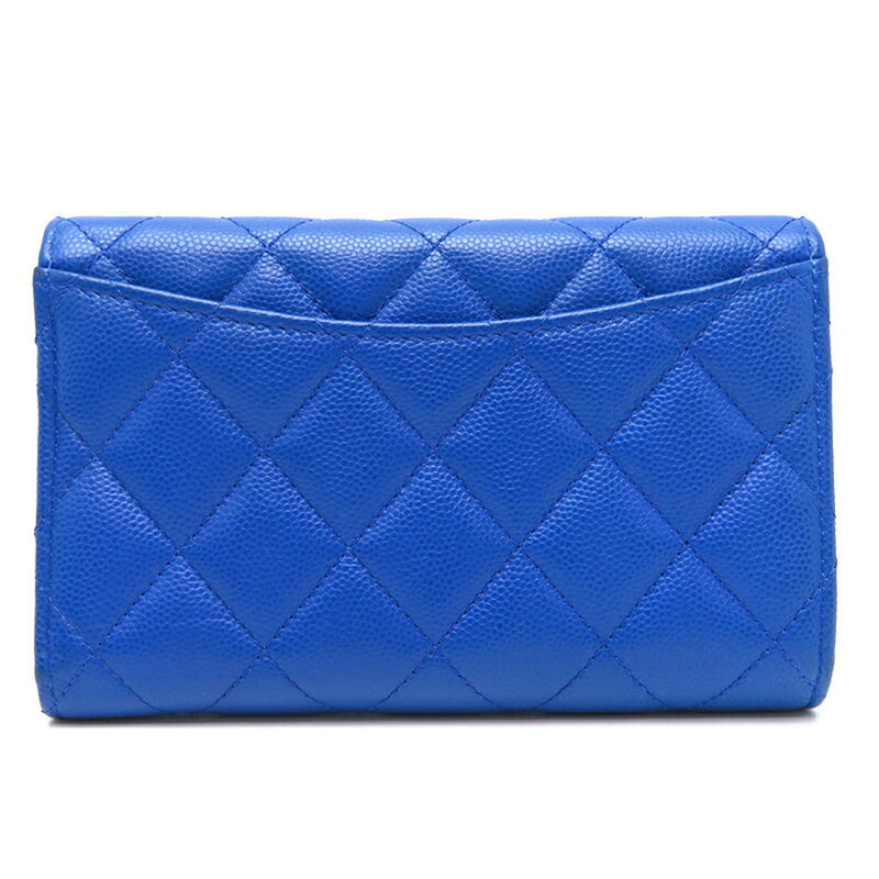 Chanel Matelasse Medium Wallet Women's Tri-fold AP0232 Caviar Skin Blue