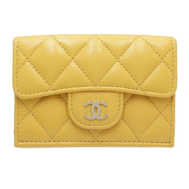 CHANEL Classic Small Wallet Matelasse Trifold Caviar Skin Yellow 083924