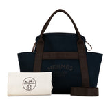 Hermes Sac de Pansage Groom Tote Bag Shoulder Navy Brown Canvas Women's HERMES