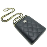 Chanel Matelasse Vanity Chain Shoulder Women's Bag AP1466 Caviar Skin Noir (Black)