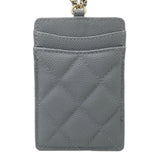 CHANEL Chanel Chain Business Card Holder/Card Case Caviar Skin Grey AP1044 Coco Mark Holder Pass